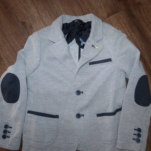 Boys Armani Junior Gray Navy Blue Elbow Patch Woven Knit Blazer Jacket size 6A - Picture 3 of 8
